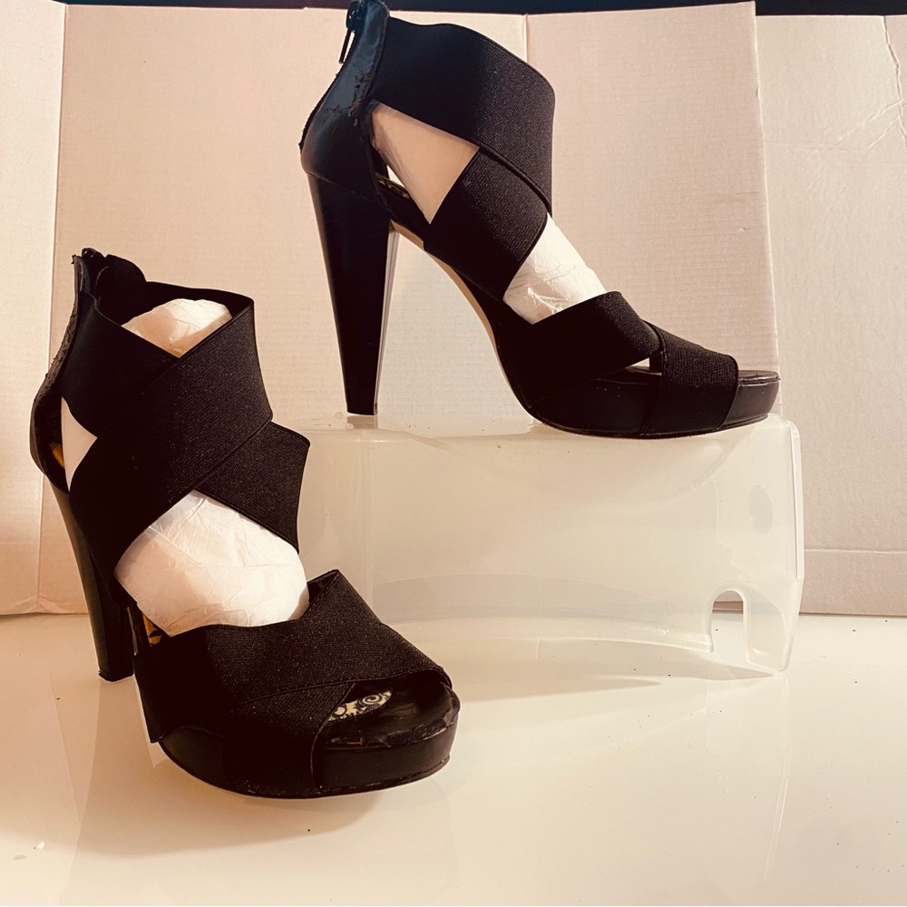 Manor SZ61/2  Stiletto  Peep-Toe Elastic Straps Platform Dress/Prom shoes